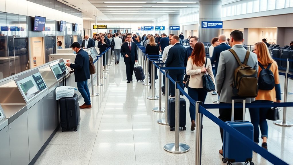 Traveler using United Premier Access during a crowded airport travel day
