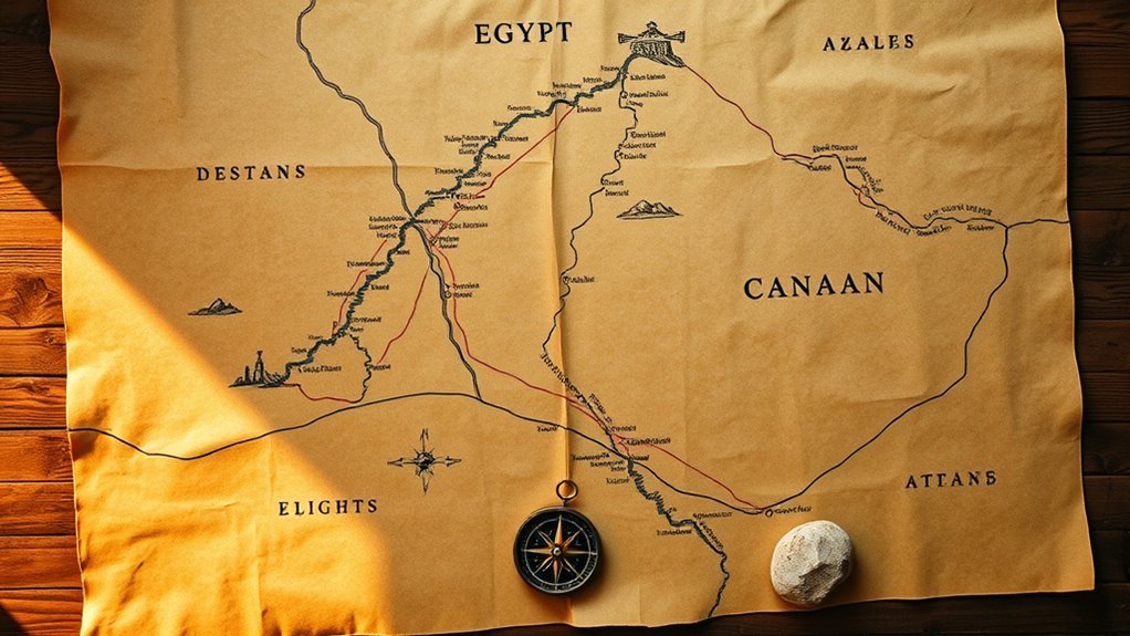Map illustrating a proposed Egypt to Canaan journey through the wilderness