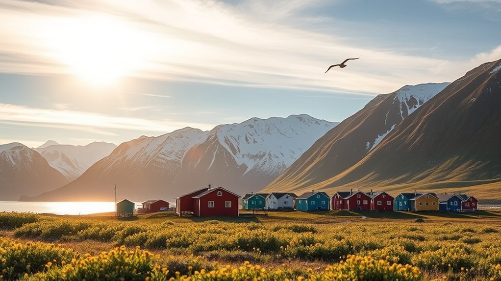 Midnight sun casting continuous summer daylight over Svalbard