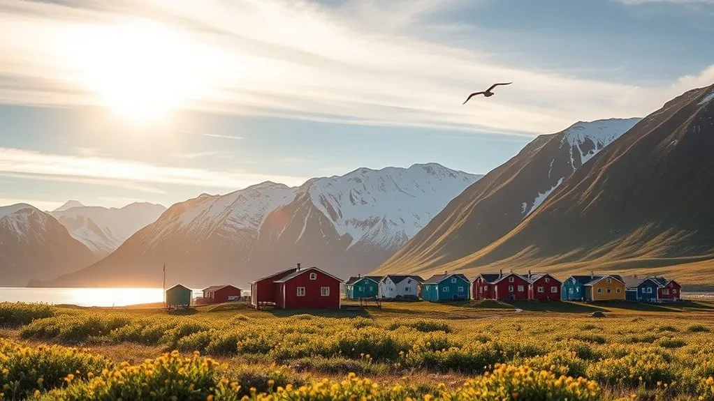 Midnight sun casting continuous summer daylight over Svalbard