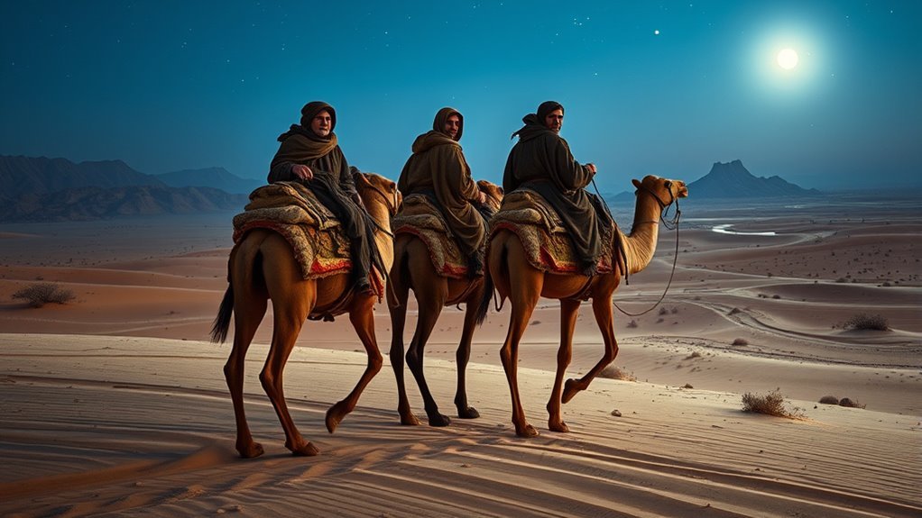 Travelers enduring difficult terrain during a long ancient journey