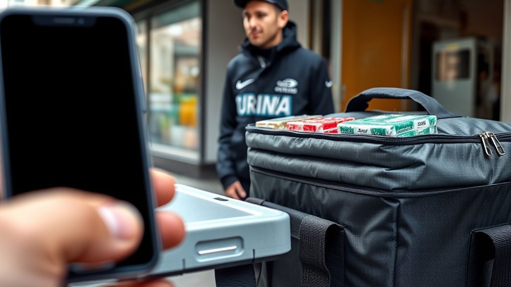 Traveler checking refrigerated Walmart groceries after hotel delivery