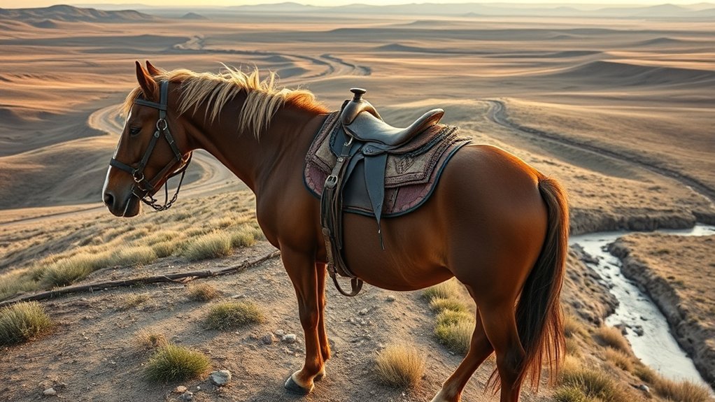 Horse and rider crossing varied terrain, showing factors that influence daily travel distance