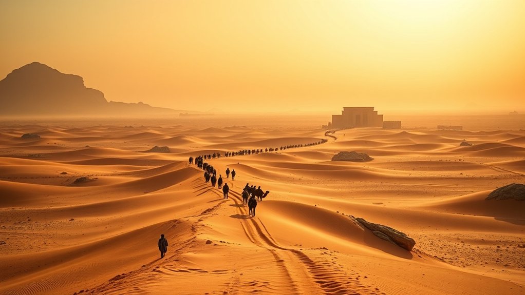 Historical illustration of the desert terrain and nomadic wanderings during the biblical Exodus