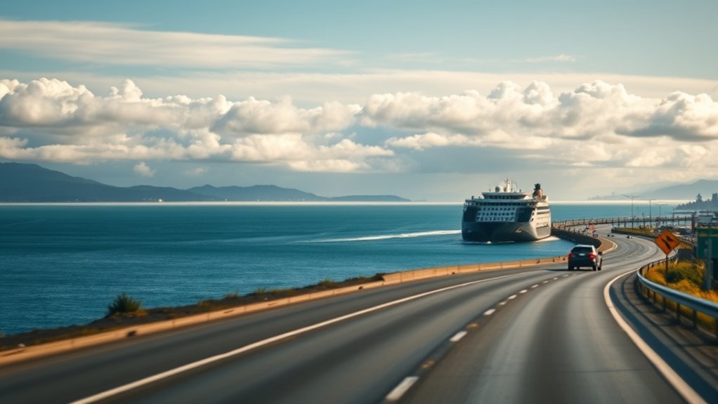 Washington State Ferry crossing Puget Sound with a scenic view of the Olympic Mountains
