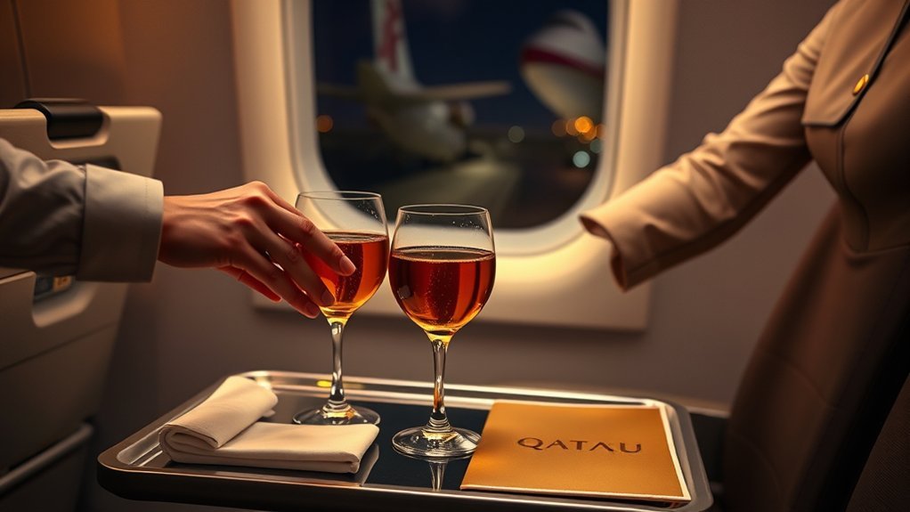 Qatar Airways onboard beverage service with complimentary drink options