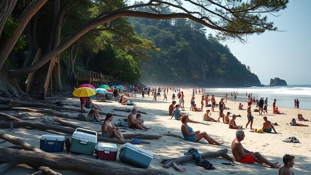 Illustration representing nature, community, and personal freedom at Wreck Beach