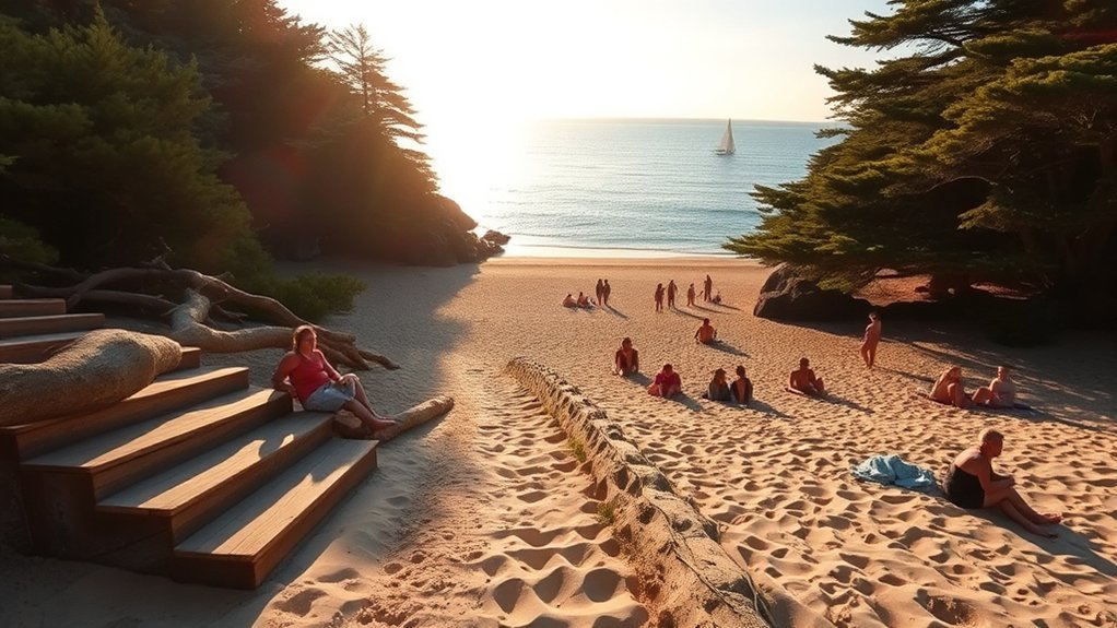 Illustration of choosing clothed or nude attire at clothing-optional Wreck Beach