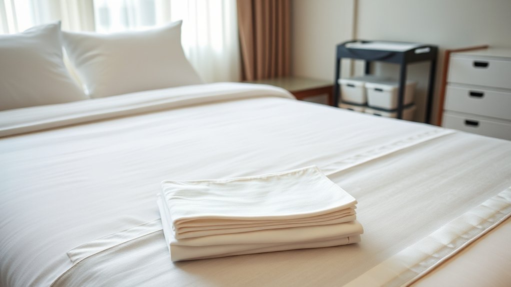Fresh hotel sheets and pillowcases prepared for a new guest