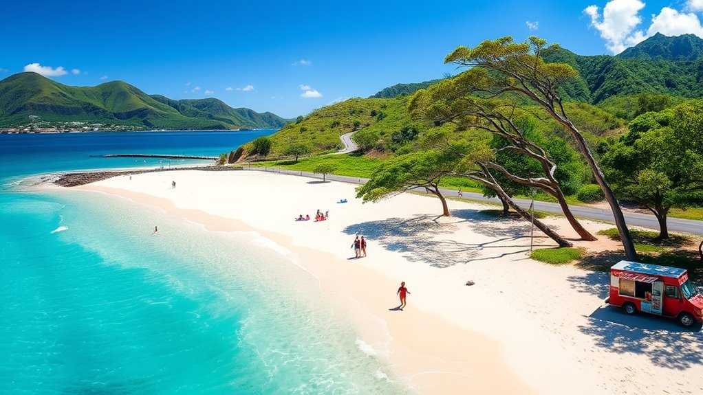 Hiking trail and dining options near Kaiona Beach Park on Oahu