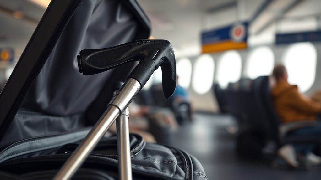 Blunt-tipped collapsible hiking poles prepared for airline carry-on screening