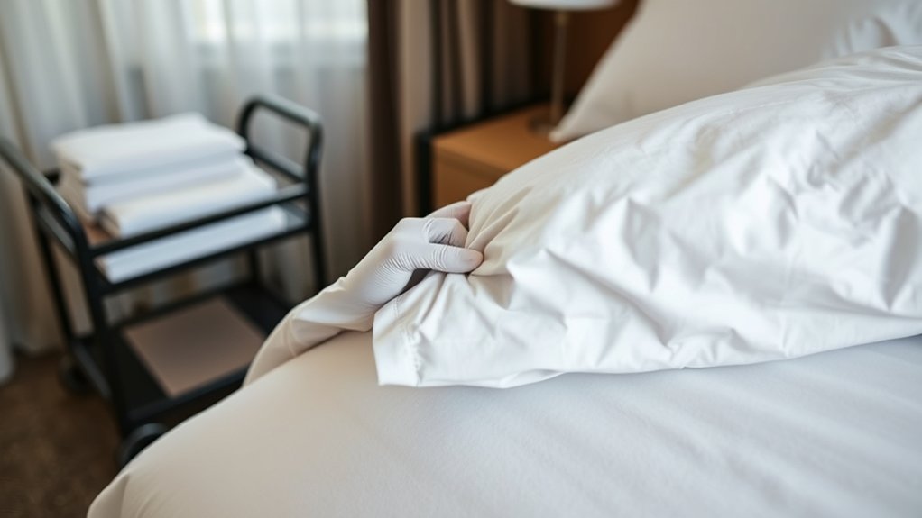 Hotel sheets, pillowcases, and duvet cover prepared for laundering