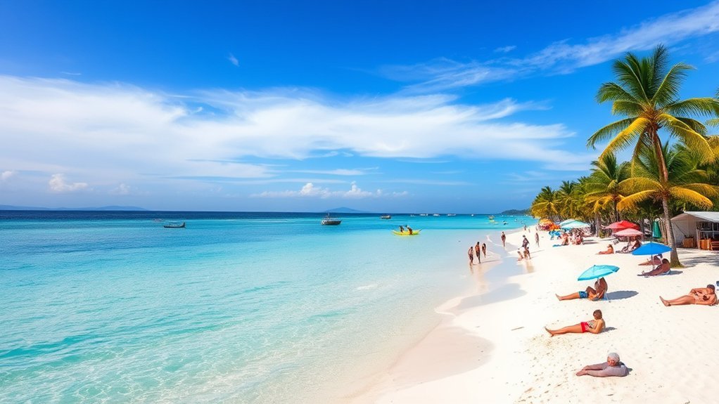 Sunny beach conditions in Boracay during the November to April dry season