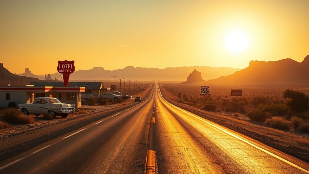 Historic Route 66 road trip during mild fall weather