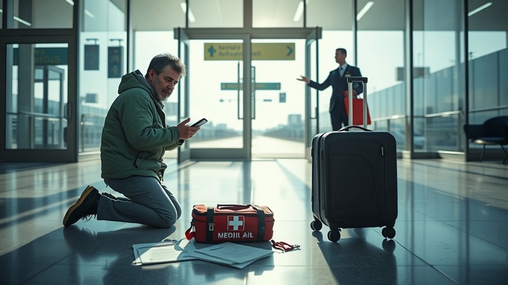 Traveler contacting emergency medical care and assistance abroad