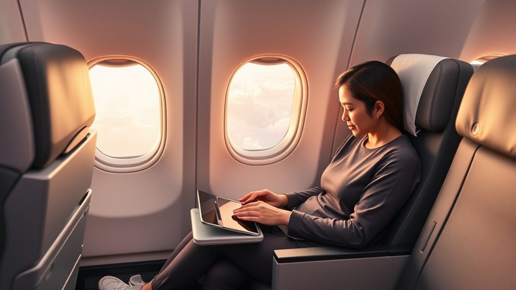 Passenger using an in-flight internet connection on a personal device