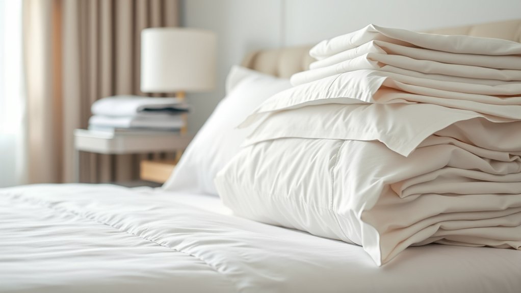 Inspecting hotel bed linen seams and sheets for cleanliness and stains