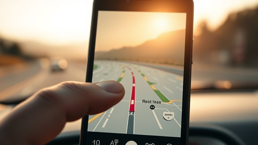 Google Maps route planning with rest area search results