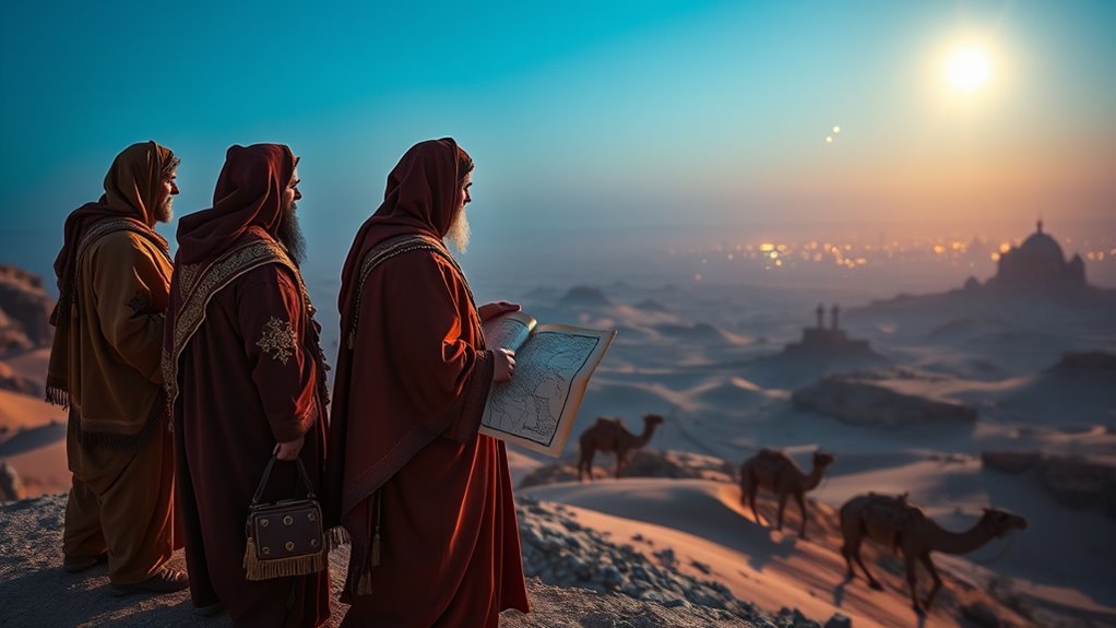 Magi studying the sky before beginning a journey west