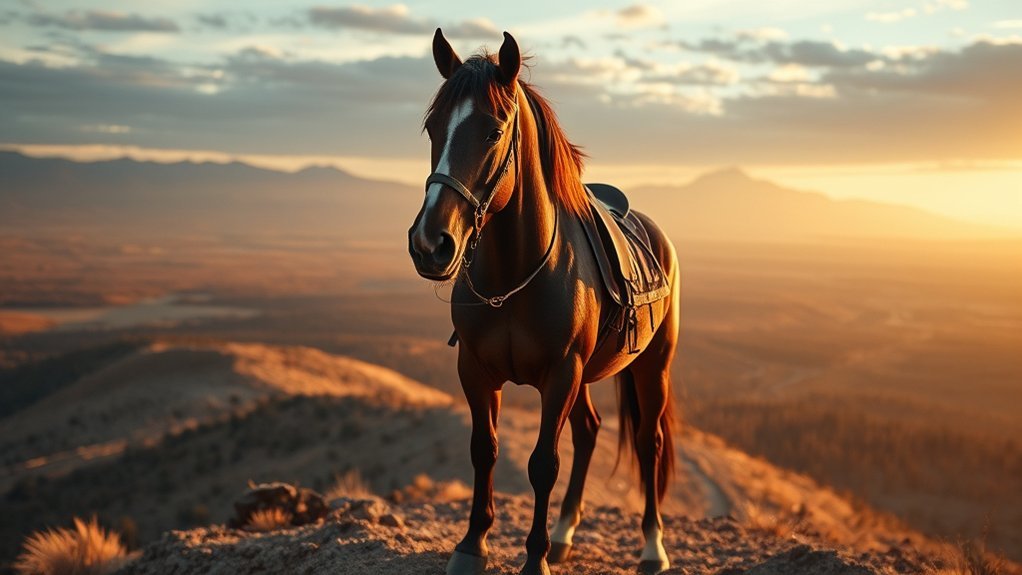 A healthy horse resting on a scenic trail representing lifetime distance potential and equine endurance