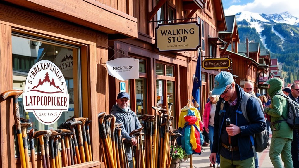 Outdoor gear shops on Main Street in Breckenridge, Colorado