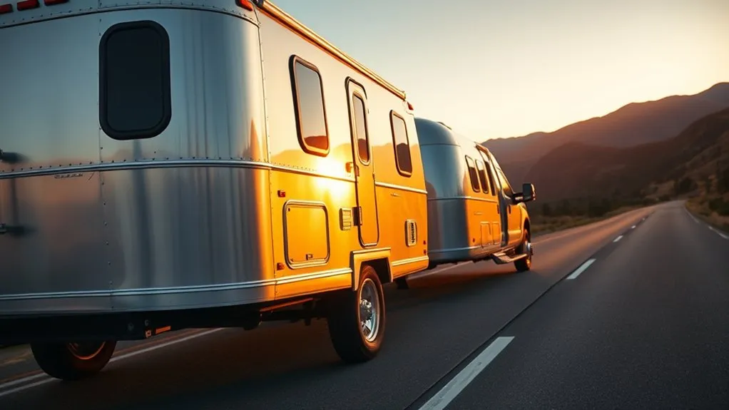 Travel Trailer Lengths Explained: Sizes and Layouts long travel trailer turning and towing on an open road