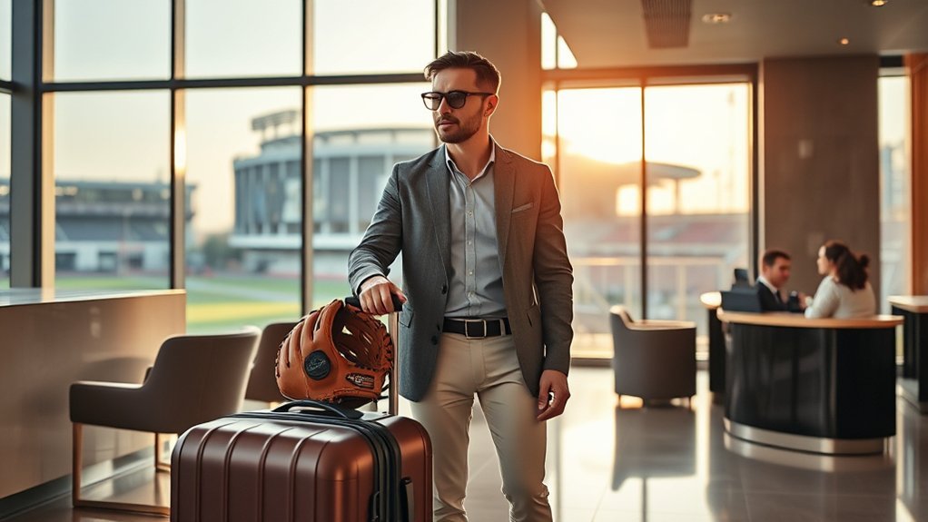 Traveler comparing hotel loyalty rewards for a baseball trip