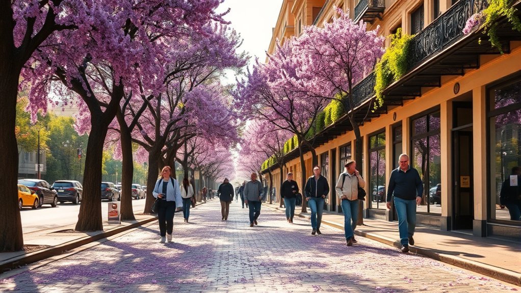 Spring scenery and outdoor festivities during mild weather in Argentina
