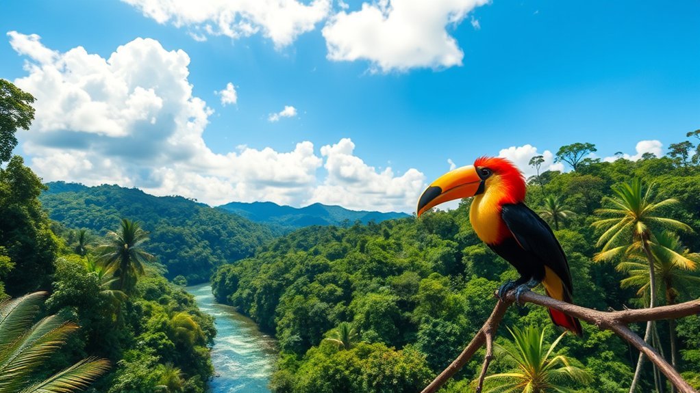 Riverboat safari on the Kinabatangan River with lush jungle banks in Borneo