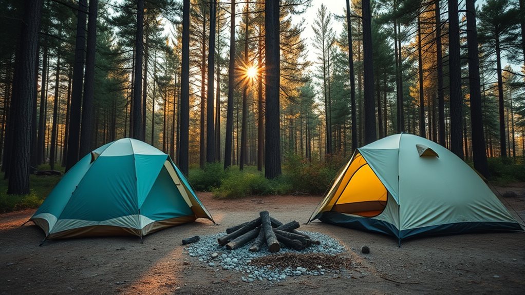 multiple tents arranged with clear walking space and unobstructed entrances
