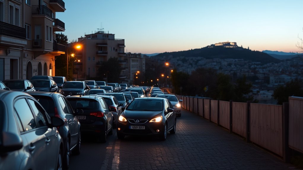 Greece Athens Getting A Really Early Car For Th...: Everything You Need to Know Parking restriction signs and marked parking spaces in central Athens