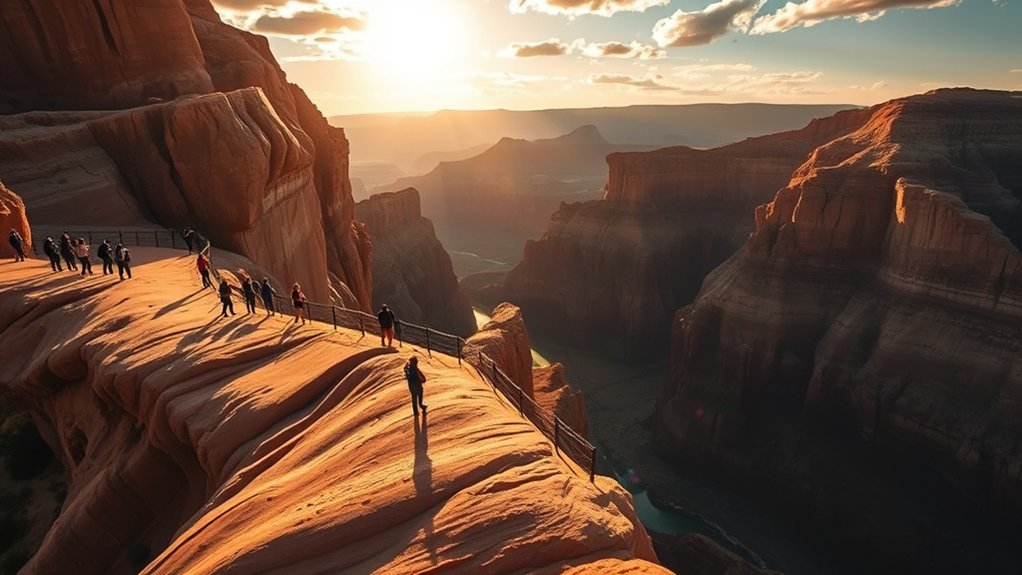 Hikers using the permit-controlled chain section of Angels Landing