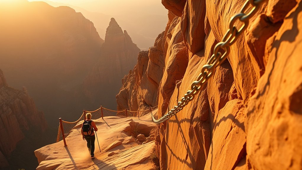 Hikers preparing for Angels Landing with permits, water, and proper footwear