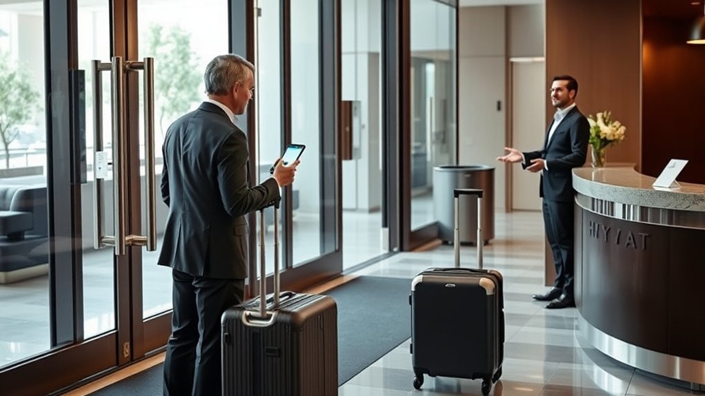 Hyatt Online Check-In: How It Works (2026) Traveler reviewing Hyatt reservation details before arriving at the hotel