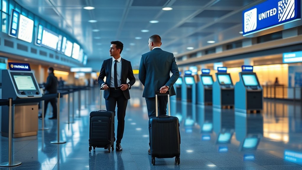 Priority airport travel experience showing United Premier Access check-in and security lanes