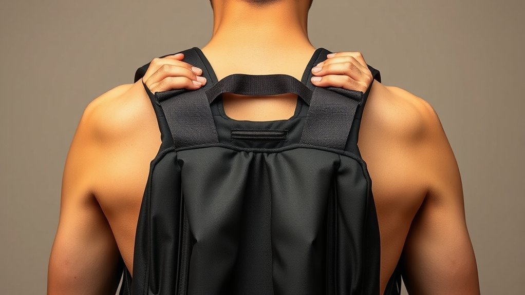Hiker tightening backpack shoulder straps after securing the hip belt