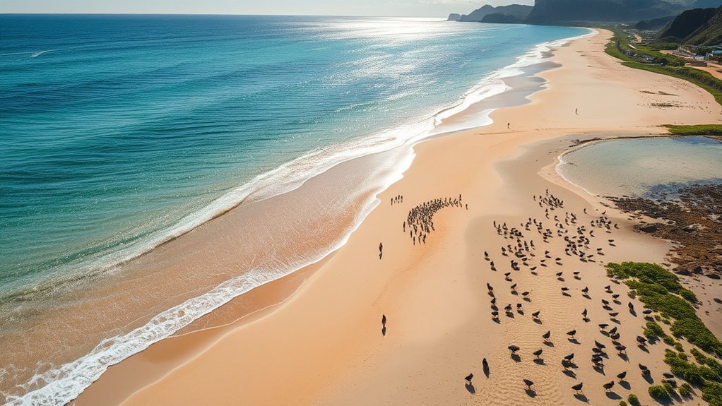 Kawela Beach Birds Eye: Everything You Need to Know Bird's-eye view of Kawela Bay's curved beach, blue water, and coastal forest
