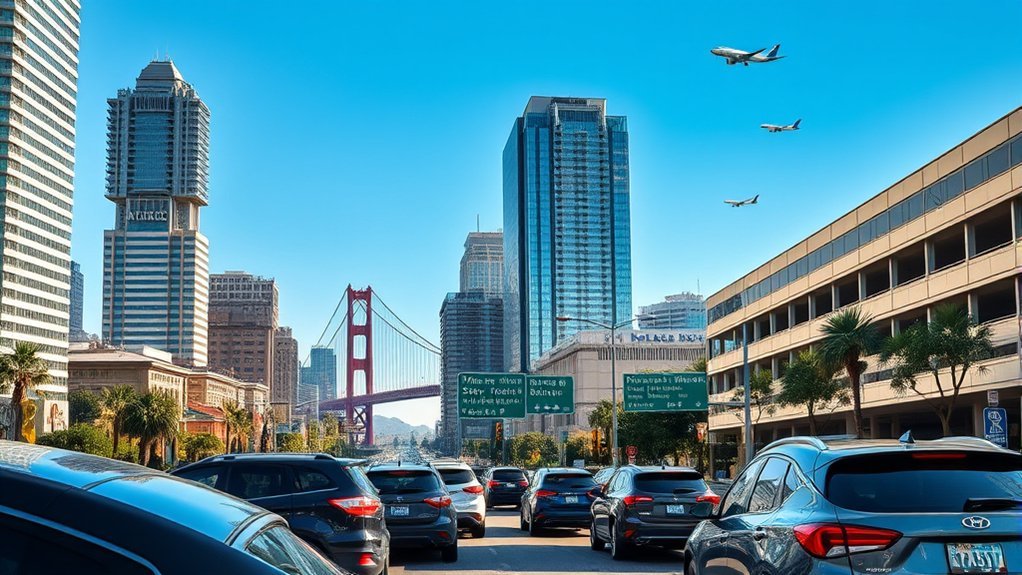 Downtown San Francisco to Airport: Best Routes & Travel Tips Car traveling from downtown San Francisco toward SFO parking facilities
