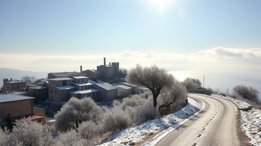 Snow-covered Mount Etna during winter in Sicily