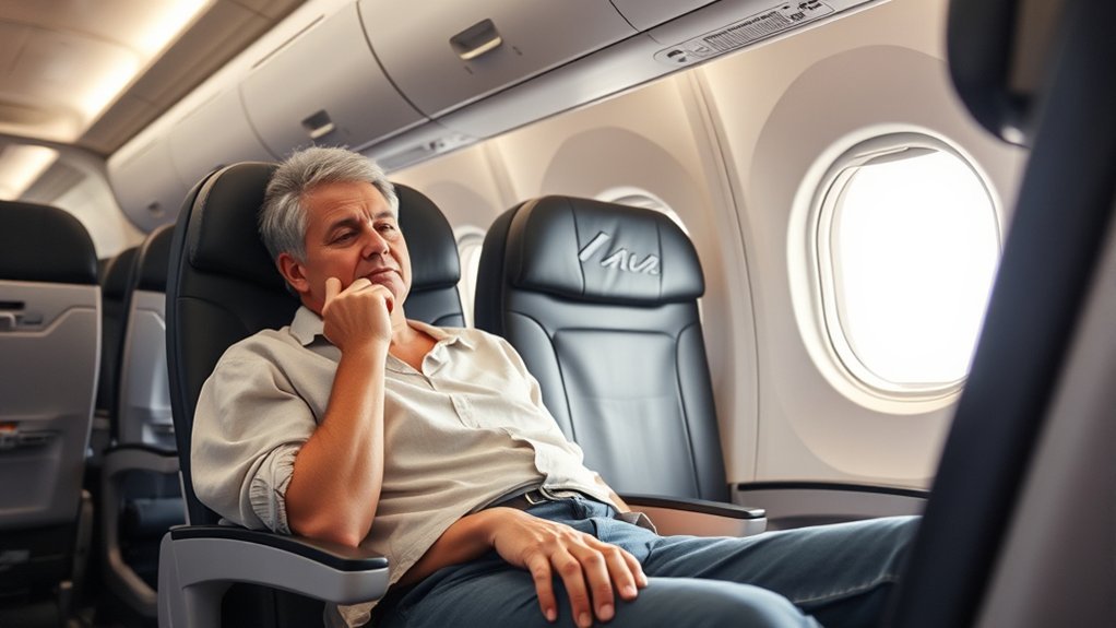 passengers using polite communication before reclining an airplane seat