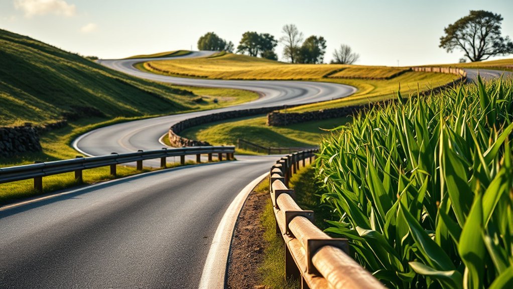 A winding road crossing hills and connecting destinations