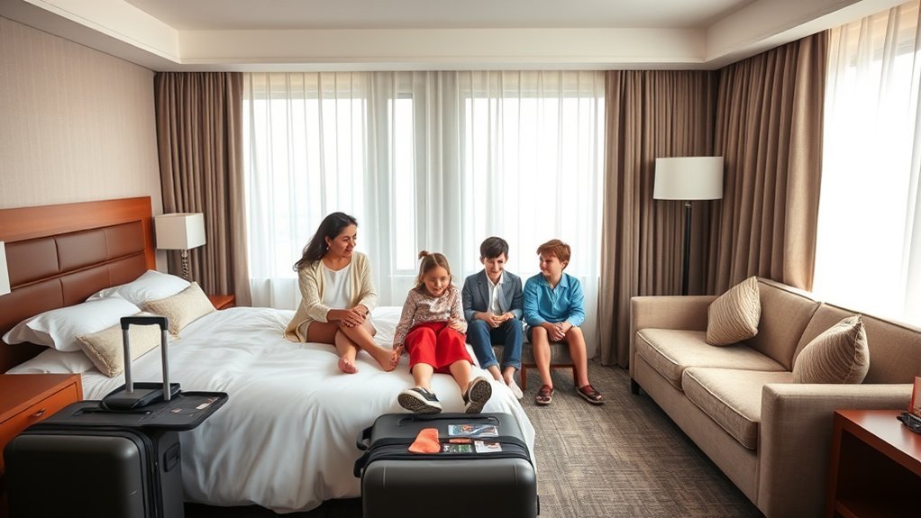 Hotel room occupancy label showing a four-guest maximum with two adults and two children