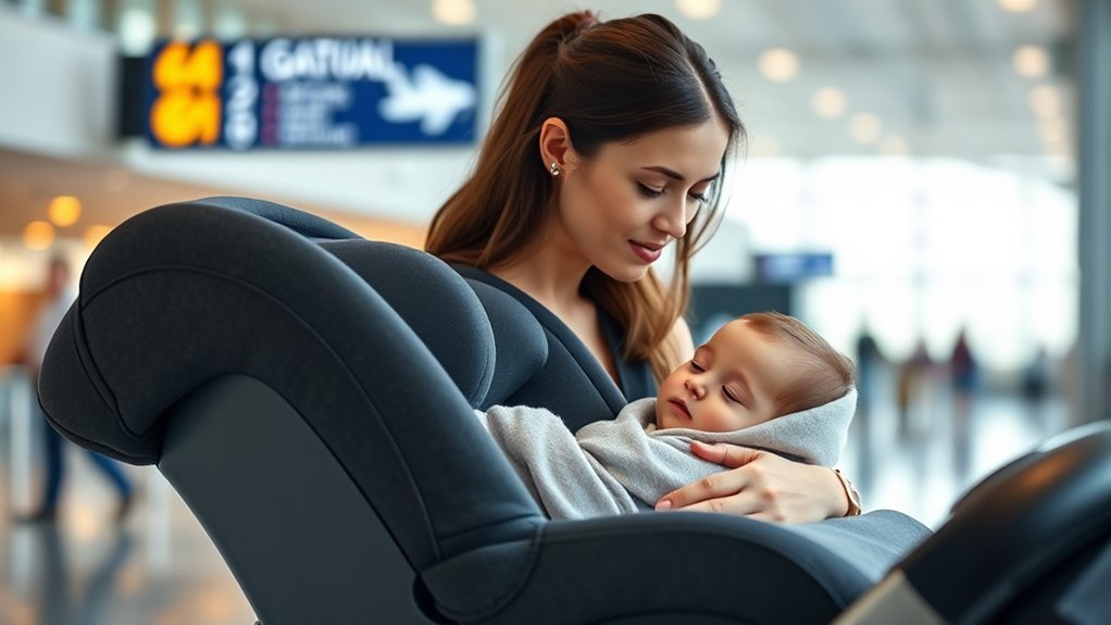 Can A Mom Travel With A 3 Month Old Baby: Everything You Need to Know Young infant secured in an aircraft-certified child restraint system