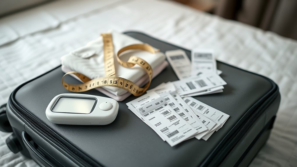 Traveler weighing luggage to reduce American Airlines baggage fees