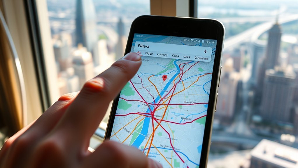 Driver comparing scenic and faster route choices in a navigation app