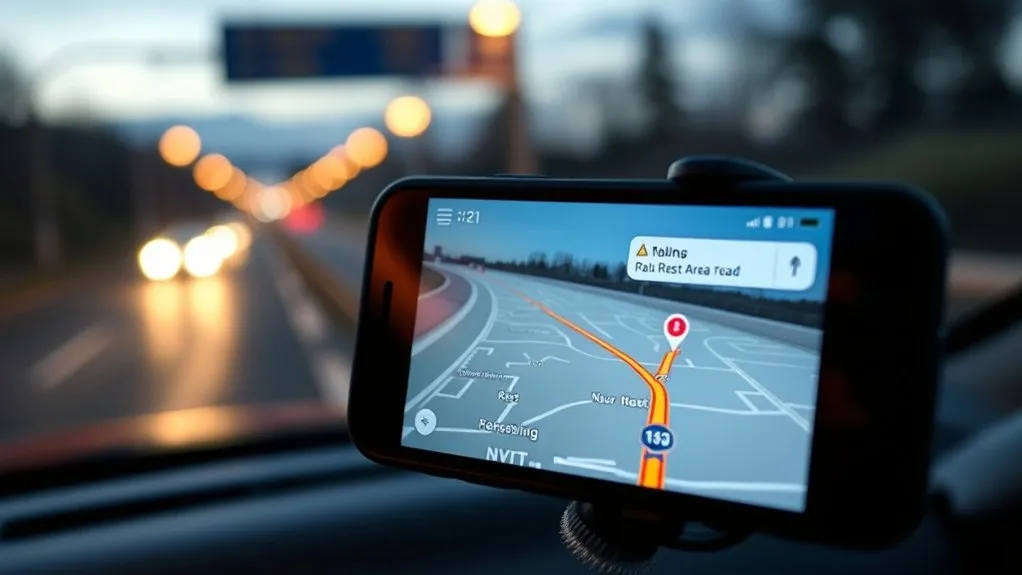 Searching Google Maps for nearby rest areas and highway stops