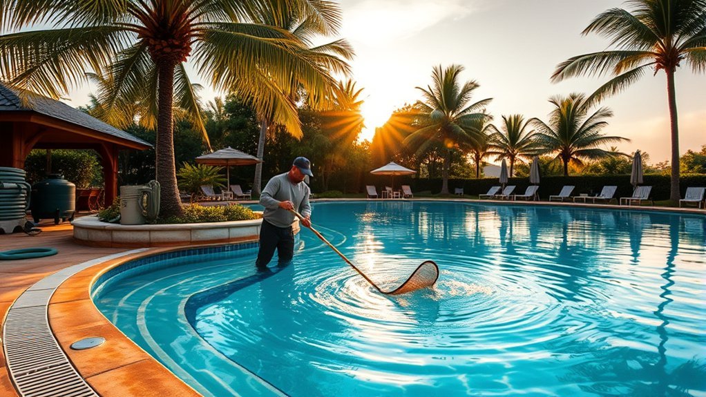 Hotel swimming pool cleaning and maintenance equipment