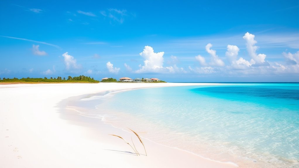 quiet sandy shoreline and turquoise water at Tar Bay Beach on Great Exuma