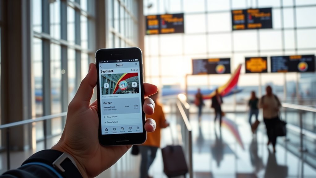 Passenger completing Southwest online check-in on a mobile phone