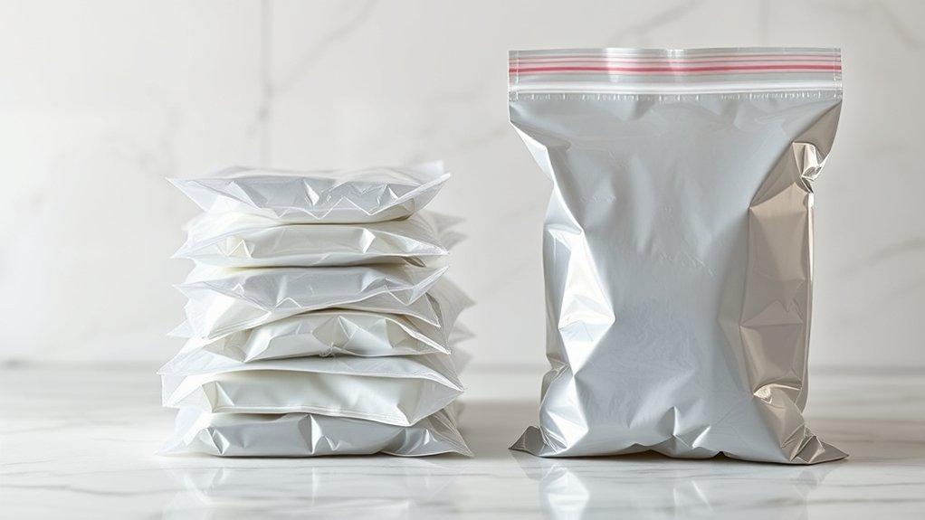 sandwich bag and quart storage bag shown side by side for size comparison